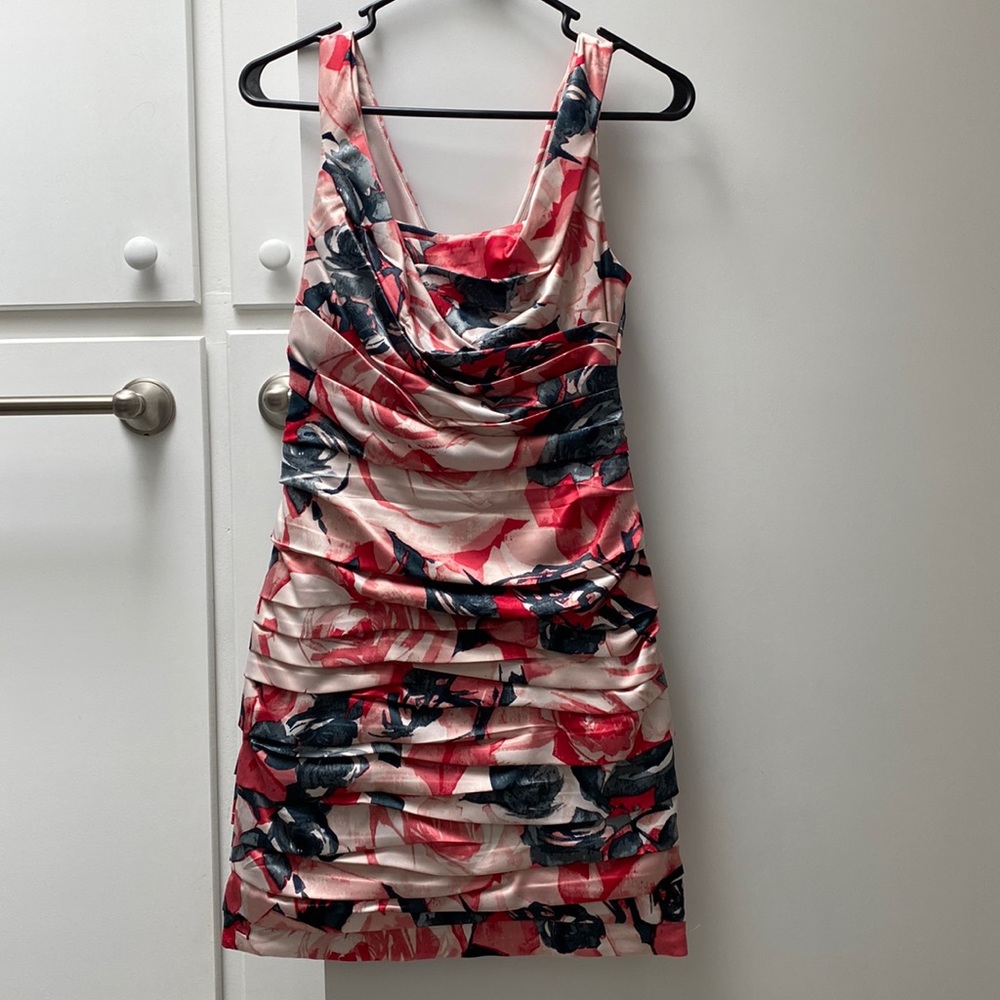 Express Pink Multicolored Ruched Dress, Size 0